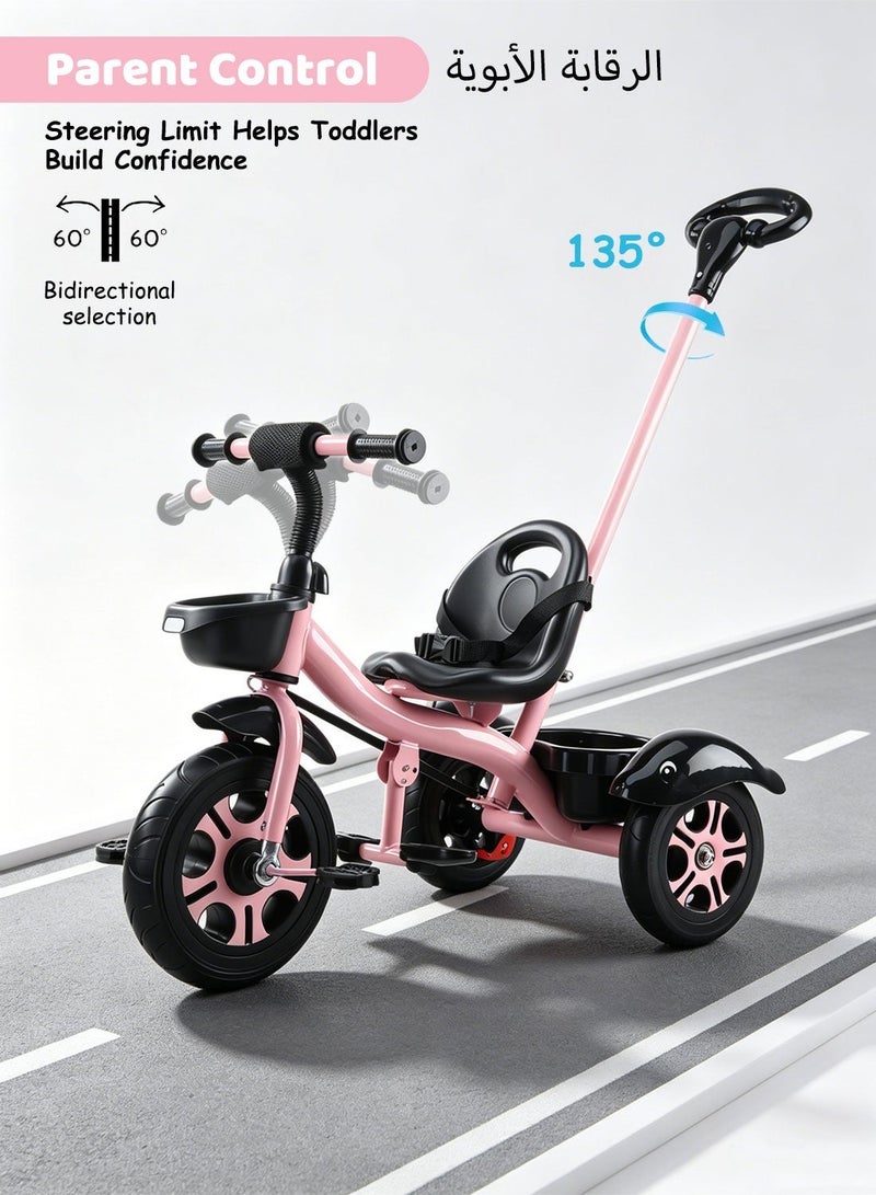 MaBaby Tricycles for Kids, with Storage Basket, Adjustable Seat and Parent Push Handle, Children Trike for 1-6 Years Boys and Girls, Balance Bike for Indoor Outdoor - Image 4