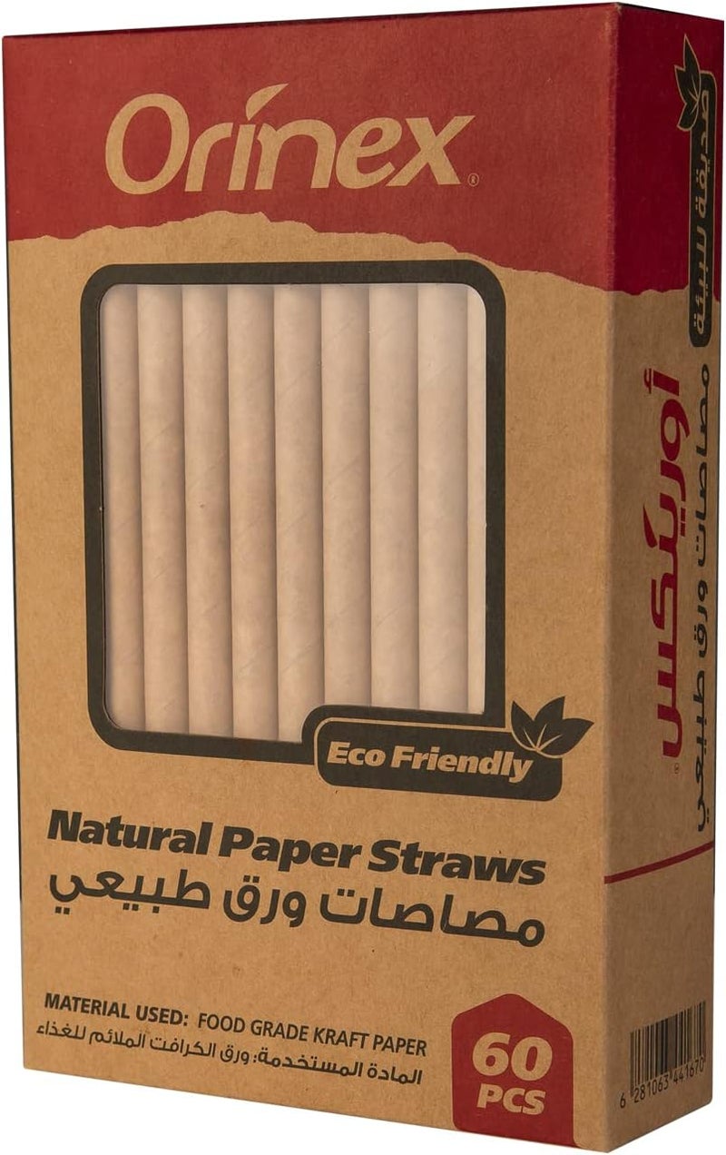 Orinex Natural Kraft Brown Paper Straws - 60 Pieces - Image 1