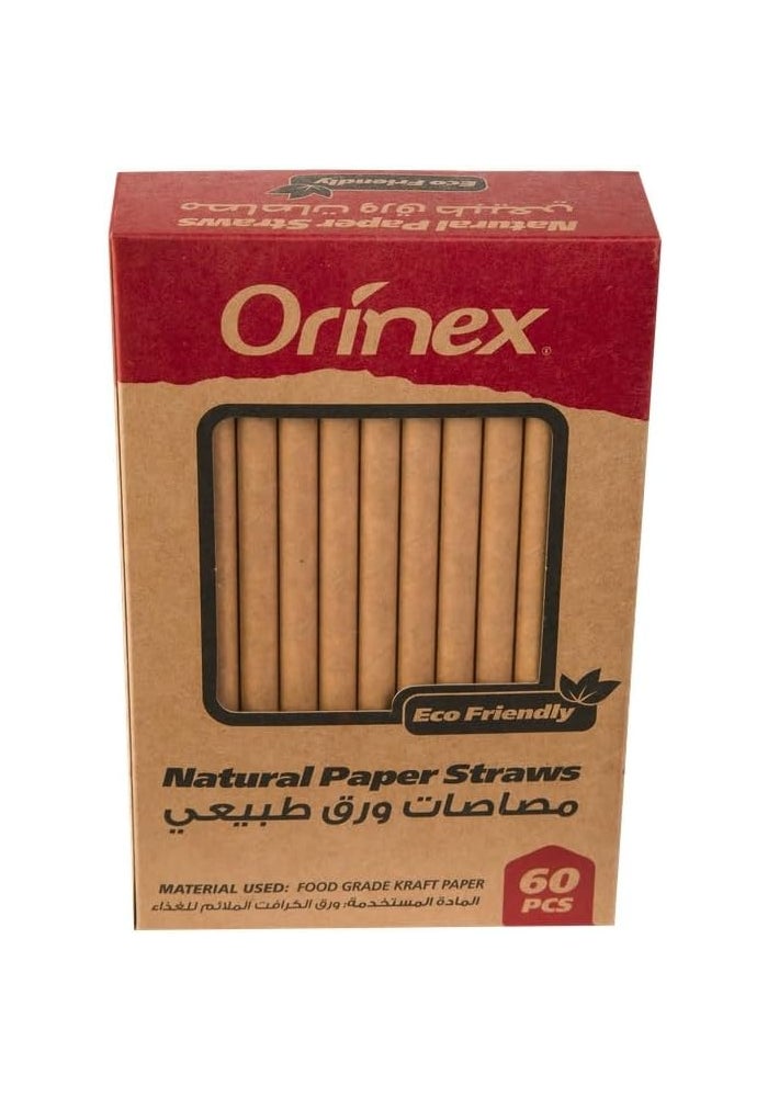 Orinex Natural Kraft Brown Paper Straws - 60 Pieces - Image 2