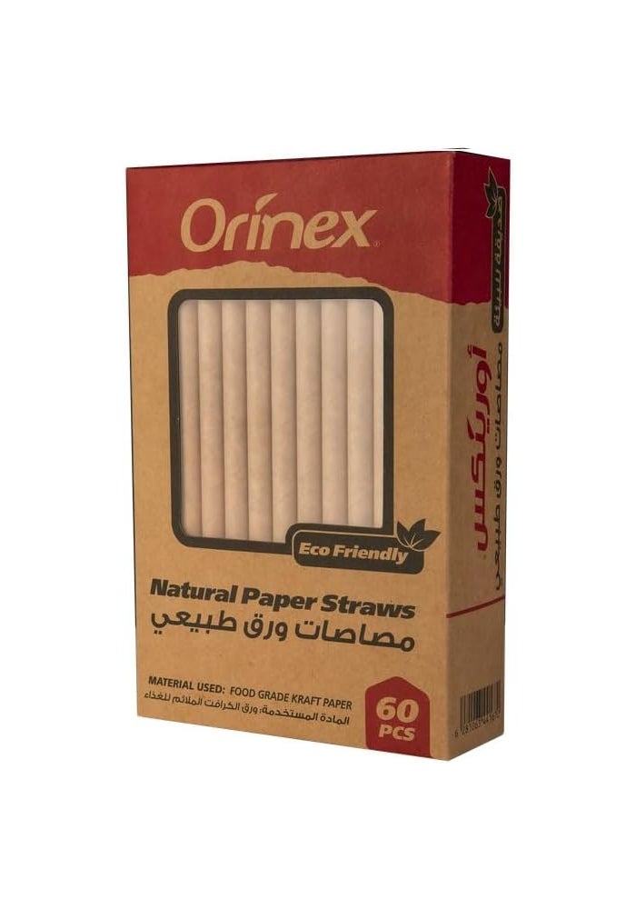 Orinex Natural Kraft Brown Paper Straws - 60 Pieces - Image 3