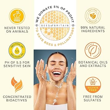 BEES of BRITAIN 99 Natural Face Wash Honey Lavender No SulfatesParabens pH 55 Sensitive Skin We Donate 5 of our Profit to Save Bees Pollinators 250ml - Image 3