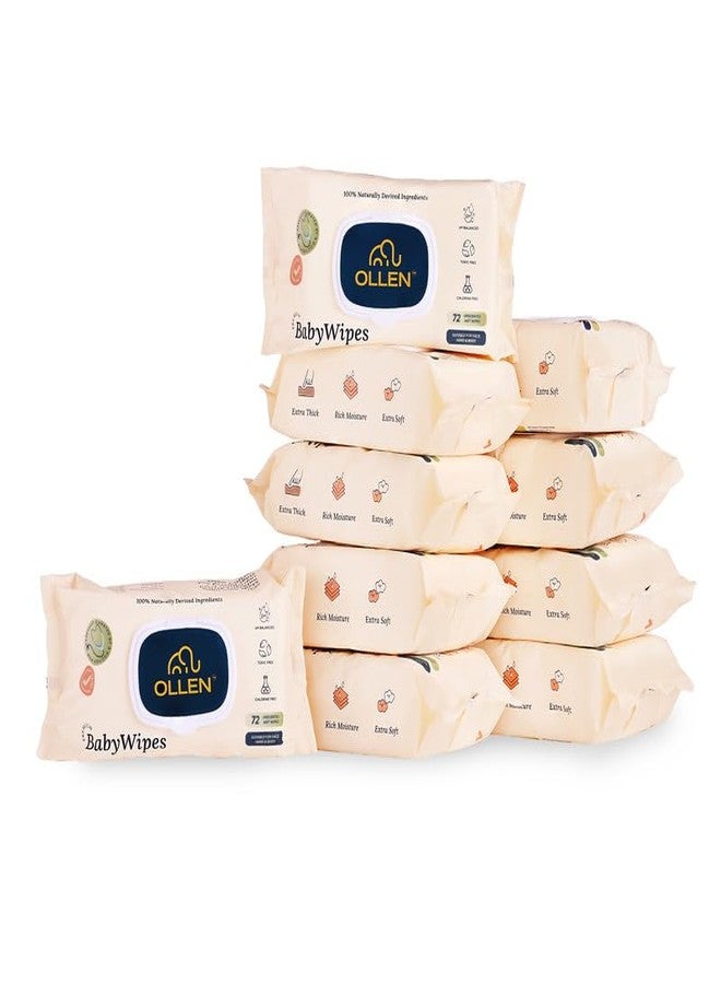 OLLEN Pure water Unscented Baby Wipes with lid- Safe, 100% Plant Made Fabric, Cotton Cloth Like Super thick, Dermatologically Tested- Natural Wet Wipes with Aloe vera & Chamomile (Pack of 10) - Image 1