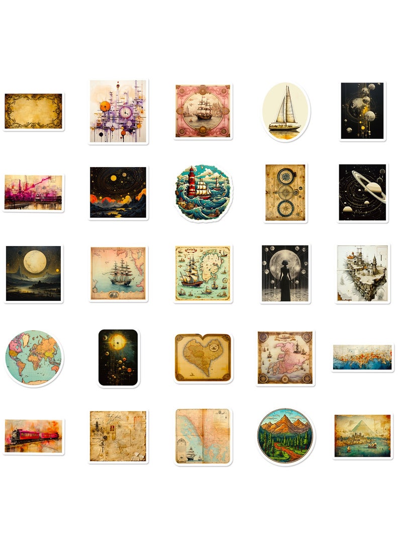 50Pcs World Map Stickers Pack Waterproof Vintage Stickers for Luggage Water Bottle Laptop Planner Journaling Scrapbooking Notebook Skateboard Vinyl Travel Decals for Teens Adults - Image 3
