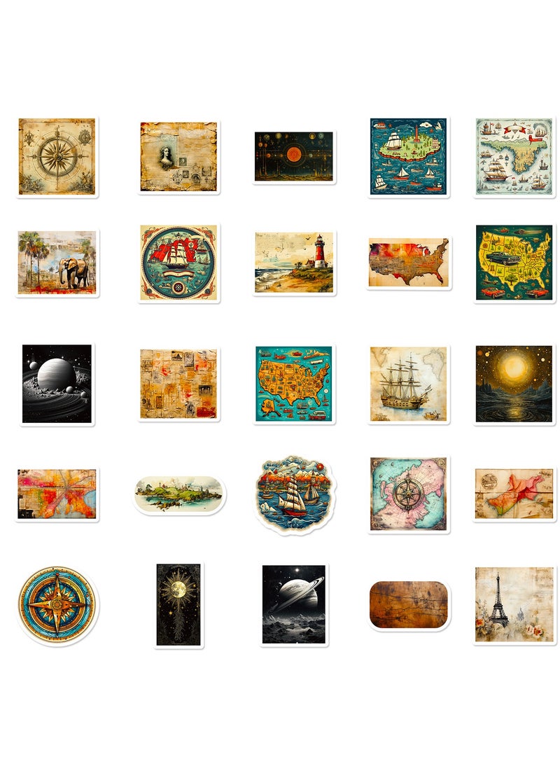 50Pcs World Map Stickers Pack Waterproof Vintage Stickers for Luggage Water Bottle Laptop Planner Journaling Scrapbooking Notebook Skateboard Vinyl Travel Decals for Teens Adults - Image 4