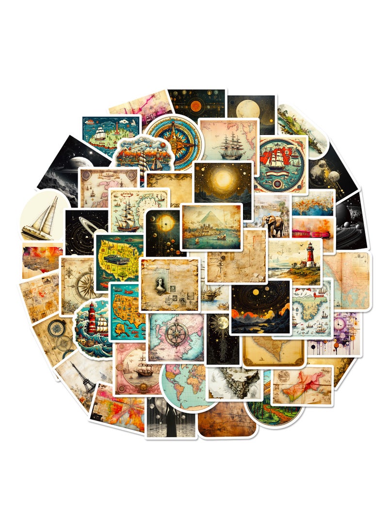 50Pcs World Map Stickers Pack Waterproof Vintage Stickers for Luggage Water Bottle Laptop Planner Journaling Scrapbooking Notebook Skateboard Vinyl Travel Decals for Teens Adults - Image 1