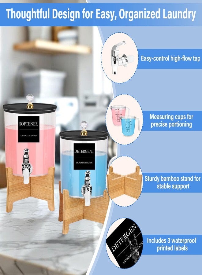 LifeisLuck Laundry Detergent Dispenser Set 2 Pack Large & Small Liquid Laundry Soap Dispensers with Bamboo Stands Acrylic Laundry Detergent Containers Total Capacity About 1.25 Gallons Laundry Room Organization - Image 4