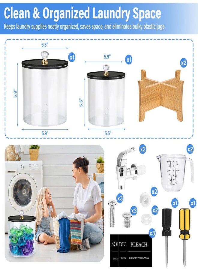 LifeisLuck Laundry Detergent Dispenser Set 2 Pack Large & Small Liquid Laundry Soap Dispensers with Bamboo Stands Acrylic Laundry Detergent Containers Total Capacity About 1.25 Gallons Laundry Room Organization - Image 2