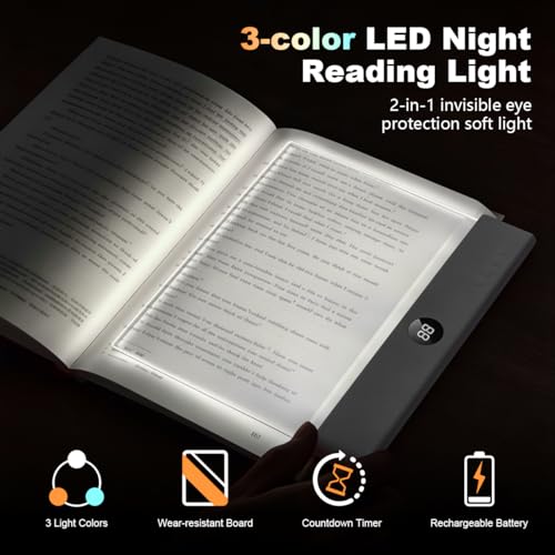 ELEPHANTBOAT® 3-Color LED Book Light for Night Reading, USB Cordless Night Reading Light for Book with LCD Battery Display, Rechargeable Desk Night Lamp - Image 3