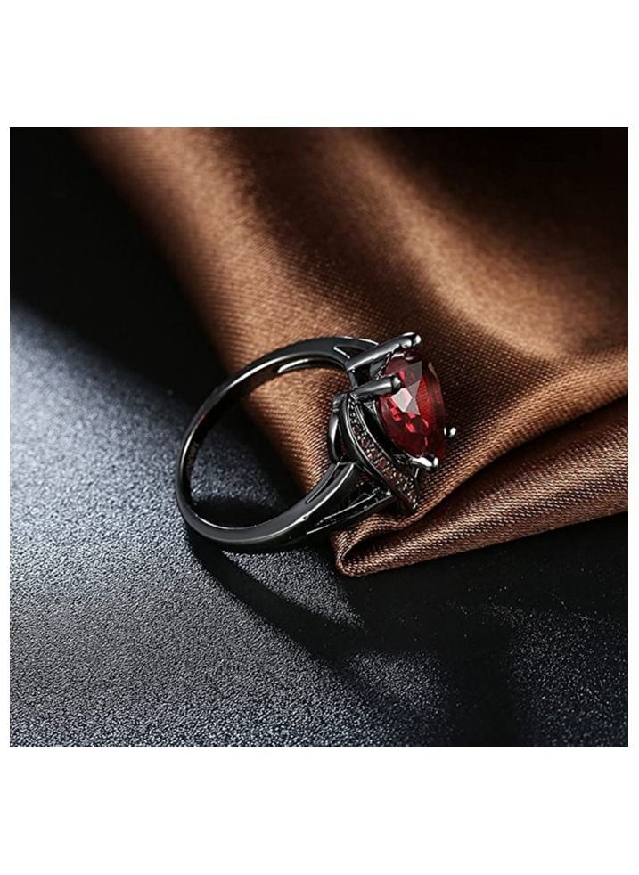 NIBEMINENT Women's Creative Fashion Red Heart Zircon Rose Red Small Diamond Ring Black Gold Ring Engagement Hand Jewelry  - Image 3
