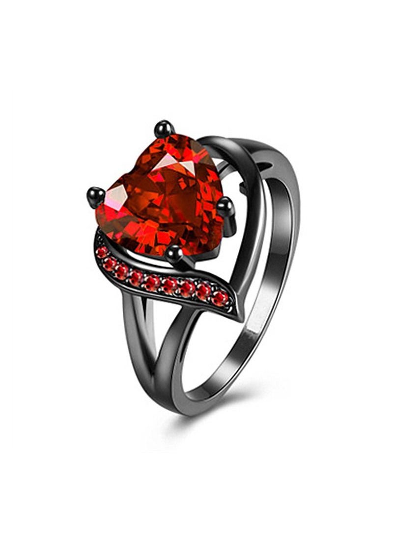 NIBEMINENT Women's Creative Fashion Red Heart Zircon Rose Red Small Diamond Ring Black Gold Ring Engagement Hand Jewelry  - Image 1