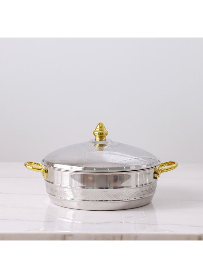 DANUBE HOME Nomaris Hot Pot with Etching Work, Gold & Shiny Polished, 4500 ml – Elegant Luxury Serving Pot, Durable, Stylish Design for Family Meals, Special Occasions & Festive Dining 34x34x15CM  - Image 2