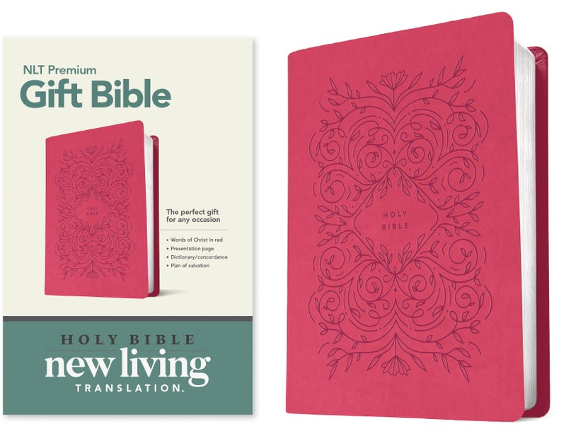 Premium Gift Bible NLT (LeatherLike, Very Berry Pink Vines, Red Letter) - Image 1