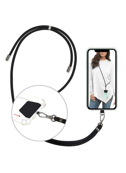 Phone Lanyard, Universal Cell Phone Lanyard with Adjustable Nylon Neck Strap, Phone Tether Safety Strap Compatible with Most Smartphones with Full Coverage Case (Black)