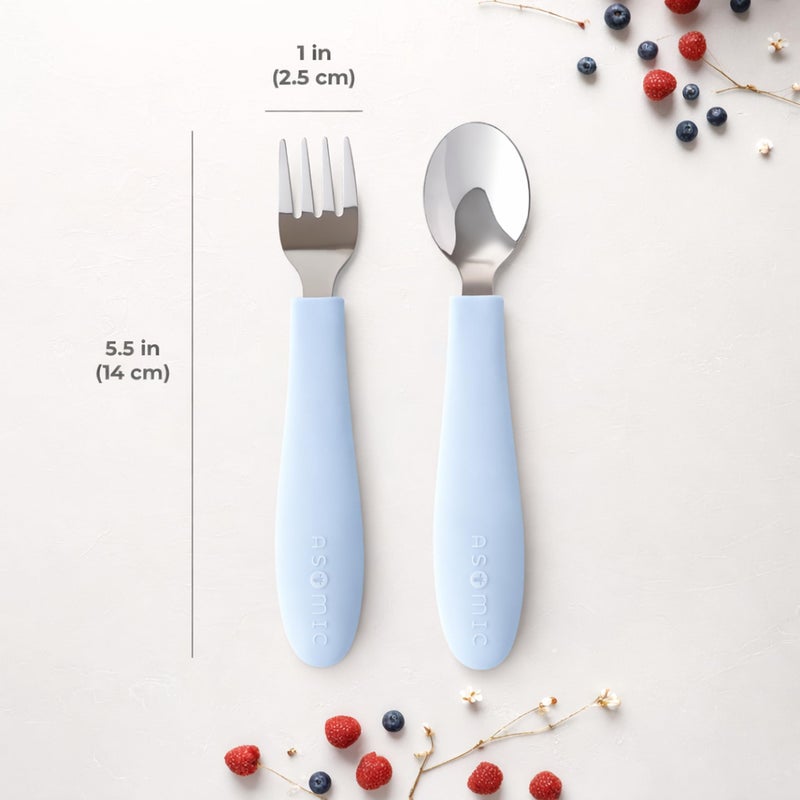 ASOMIC Premium 316 Stainless Steel Cutlery Set with Food-Grade Silicone Handles for Toddlers & Kids, 6-Piece Utensils Set with Safe Spoons & Forks, Durable & Dishwasher Safe (Sage/Sky Blue/Ivory) - Image 4