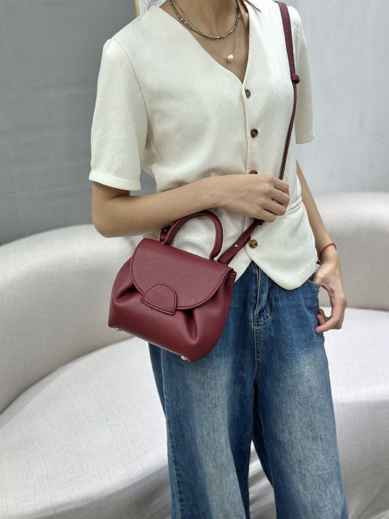 French Niche Design Handbag With Litchi Pattern Contrasting Piggy Bag One-Shoulder Cross-Body Smiley Face Bag Small Size - Image 2