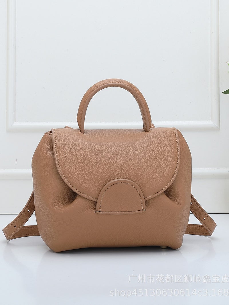 French Niche Design Handbag With Litchi Pattern Contrasting Piggy Bag One-Shoulder Cross-Body Smiley Face Bag Small Size - Image 5