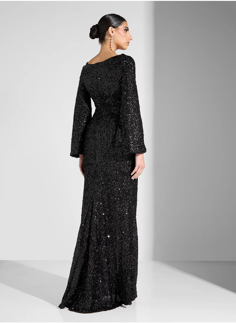 ايلا ليمتد اديشن Shimmer Dress With Flare Sleeves