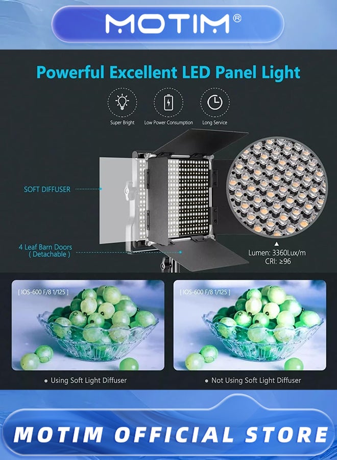موتيم مصباح فيديو احترافي معدني ثنائي اللون LED قابل للتعتيم 3000-6500 كلفن للتصوير الفوتوغرافي في الاستوديو واليوتيوب وتصوير المنتجات وتصوير الفيديو - Image 2