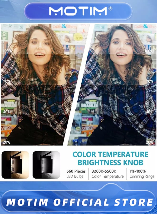 موتيم مصباح فيديو احترافي معدني ثنائي اللون LED قابل للتعتيم 3000-6500 كلفن للتصوير الفوتوغرافي في الاستوديو واليوتيوب وتصوير المنتجات وتصوير الفيديو - Image 3