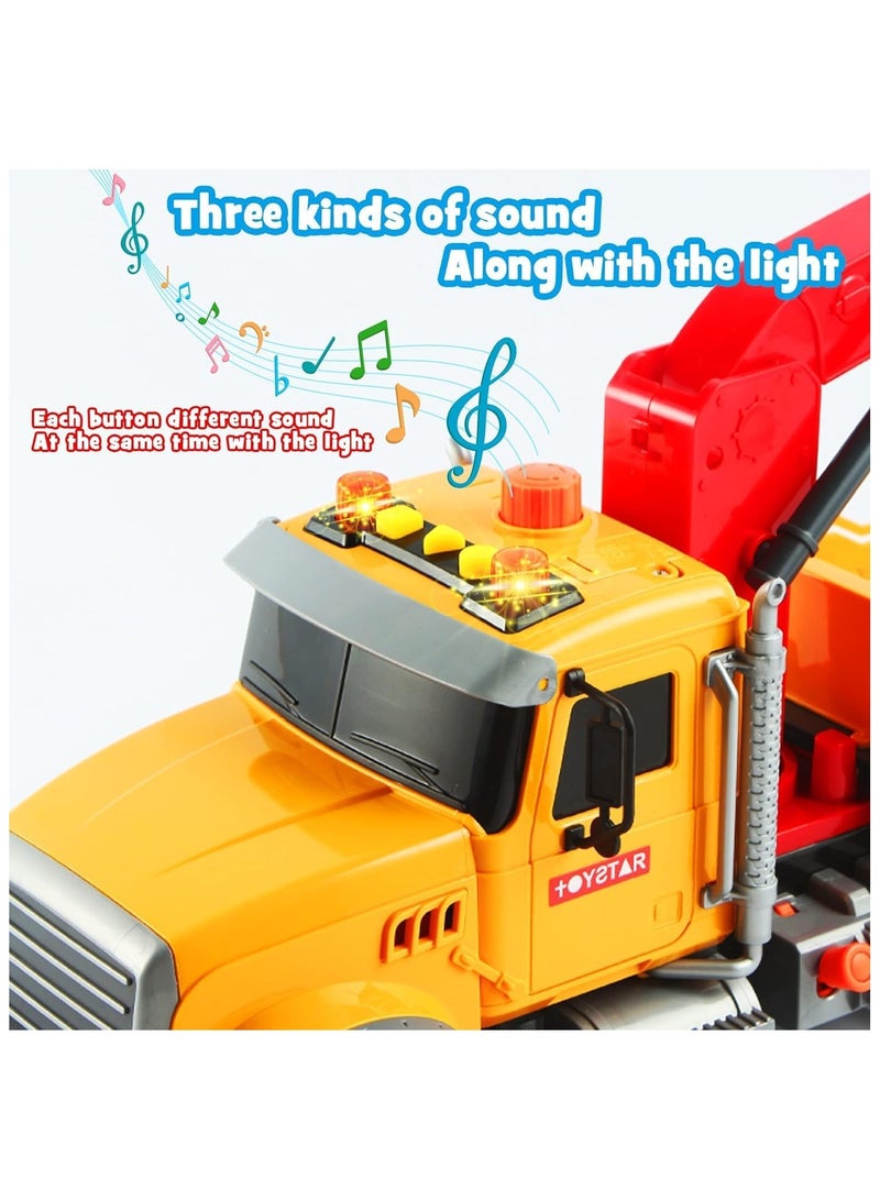 سوفام 15"Big Tow Truck Toy with Hook and Car for Boys"، Friction Powered Transport Truck Crane Toy for 3 4 Years Old Boy، Pull Back Trcuk Toys with Light and Sound for Kids - Image 5