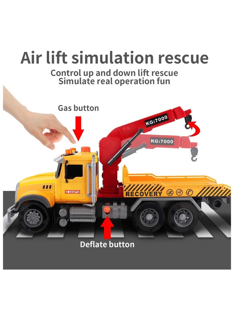 سوفام 15"Big Tow Truck Toy with Hook and Car for Boys"، Friction Powered Transport Truck Crane Toy for 3 4 Years Old Boy، Pull Back Trcuk Toys with Light and Sound for Kids - Image 4