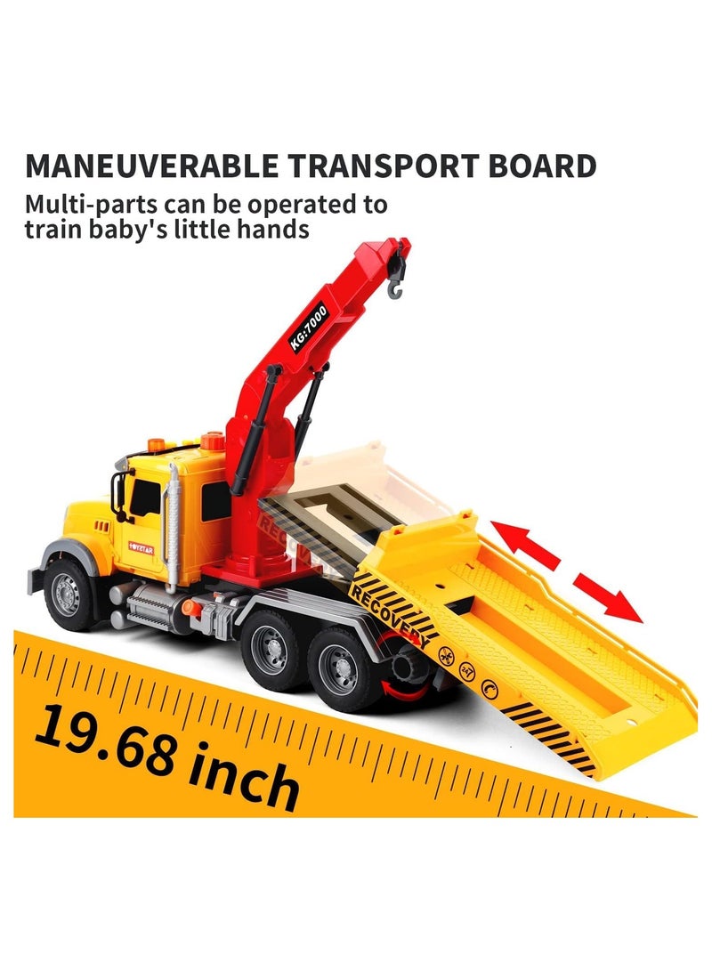 سوفام 15"Big Tow Truck Toy with Hook and Car for Boys"، Friction Powered Transport Truck Crane Toy for 3 4 Years Old Boy، Pull Back Trcuk Toys with Light and Sound for Kids - Image 3
