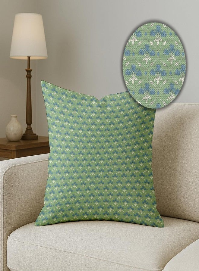 BRICK HOME Set of 5 Polycotton Printed Cushion Covers 18x18 Inches | Traditional Palm & Floral Design | Mint Green, Blue & Beige | Soft Decorative Pillow Covers for Sofa, Couch & Living Room - Image 3