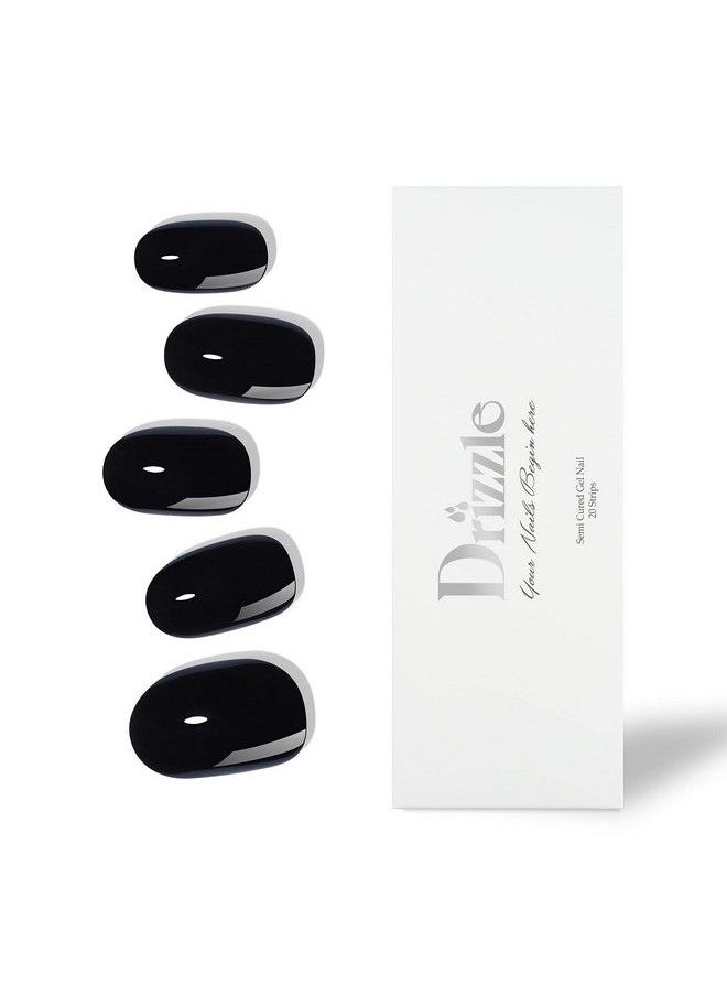 Drizzle Semi Cured Gel Nail Strips Real Nail Polish Art Stickers (Uvled Light Required) Glossy Glitter Solid Color Adhesive Full Nail Wraps Long Lasting Waterproof Nail Strips Decal For Women (Real Black)  - Image 2