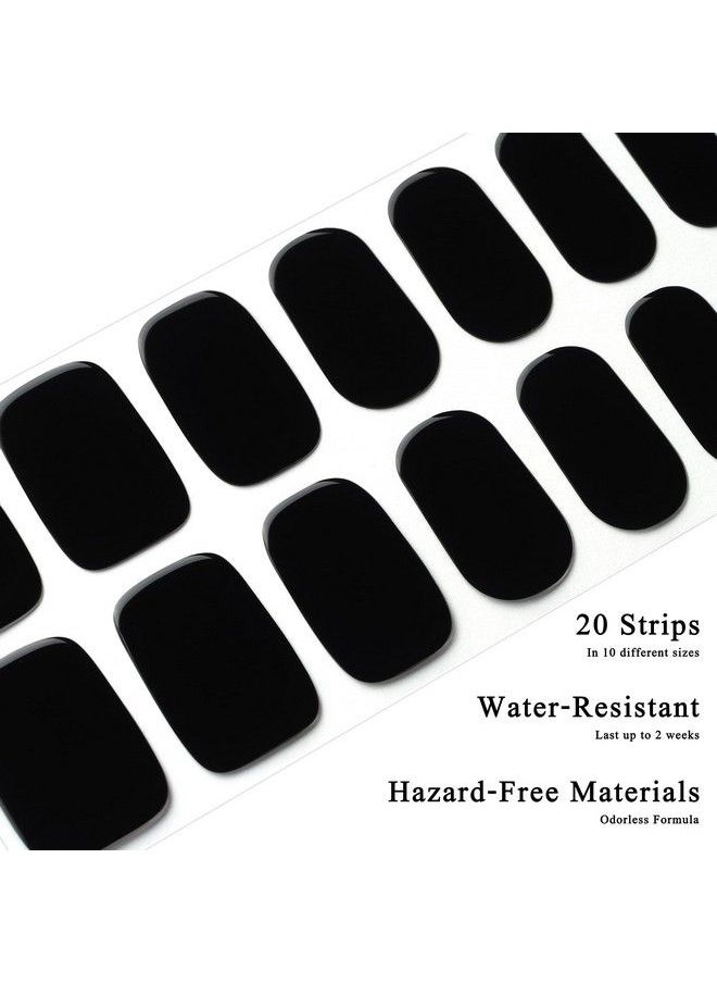 Drizzle Semi Cured Gel Nail Strips Real Nail Polish Art Stickers (Uvled Light Required) Glossy Glitter Solid Color Adhesive Full Nail Wraps Long Lasting Waterproof Nail Strips Decal For Women (Real Black)  - Image 3