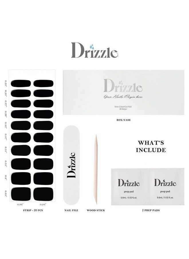 Drizzle Semi Cured Gel Nail Strips Real Nail Polish Art Stickers (Uvled Light Required) Glossy Glitter Solid Color Adhesive Full Nail Wraps Long Lasting Waterproof Nail Strips Decal For Women (Real Black)  - Image 5