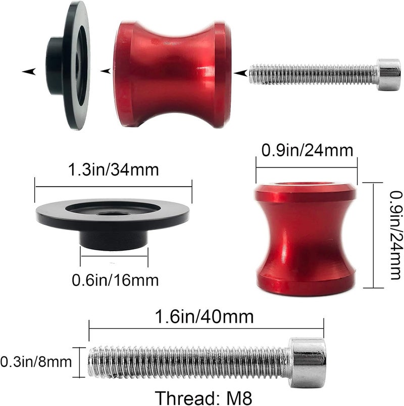 YIMOTO 8MM M8 X 1.5 Motorcycle Swing arm Sliders Spools CNC Aluninum Swing Arm Stand Screws 2PCS for Suzuki GSX-R 600 GSX-R 750 GSX-R 1000 (Red) - Image 4