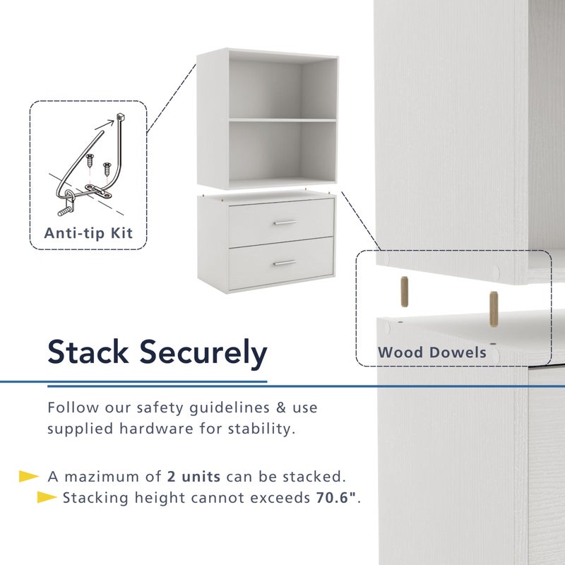 Homes: Inside + Out Apexa 3-Cube Storage Organizer Shelves, Stackable Wood Bookcase Fits Cubby Bins for Organization, Dorm Teen Room Decor & Home Office, White - Image 5