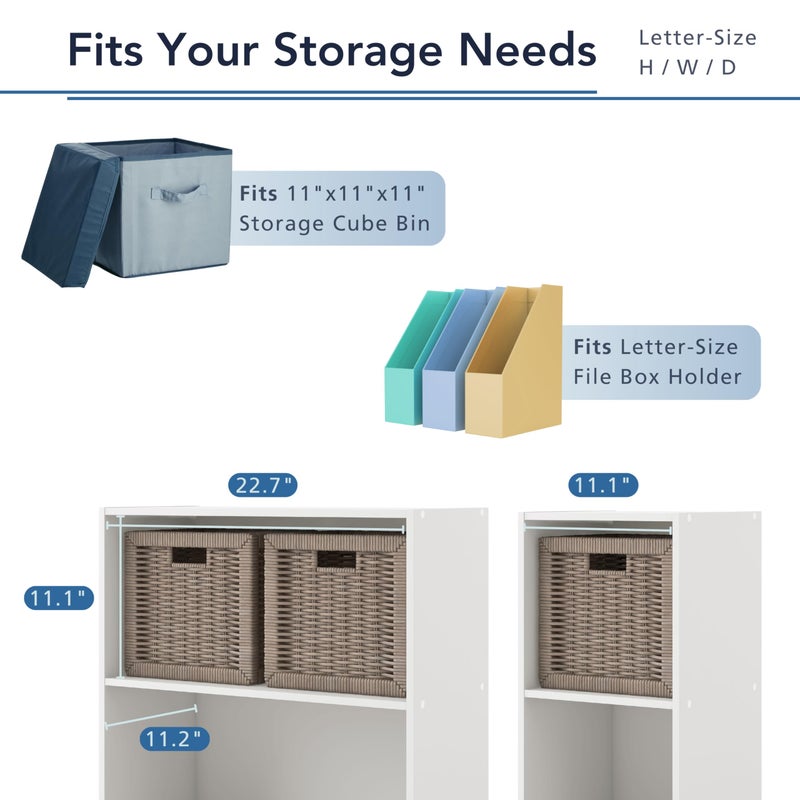 Homes: Inside + Out Apexa 3-Cube Storage Organizer Shelves, Stackable Wood Bookcase Fits Cubby Bins for Organization, Dorm Teen Room Decor & Home Office, White - Image 4