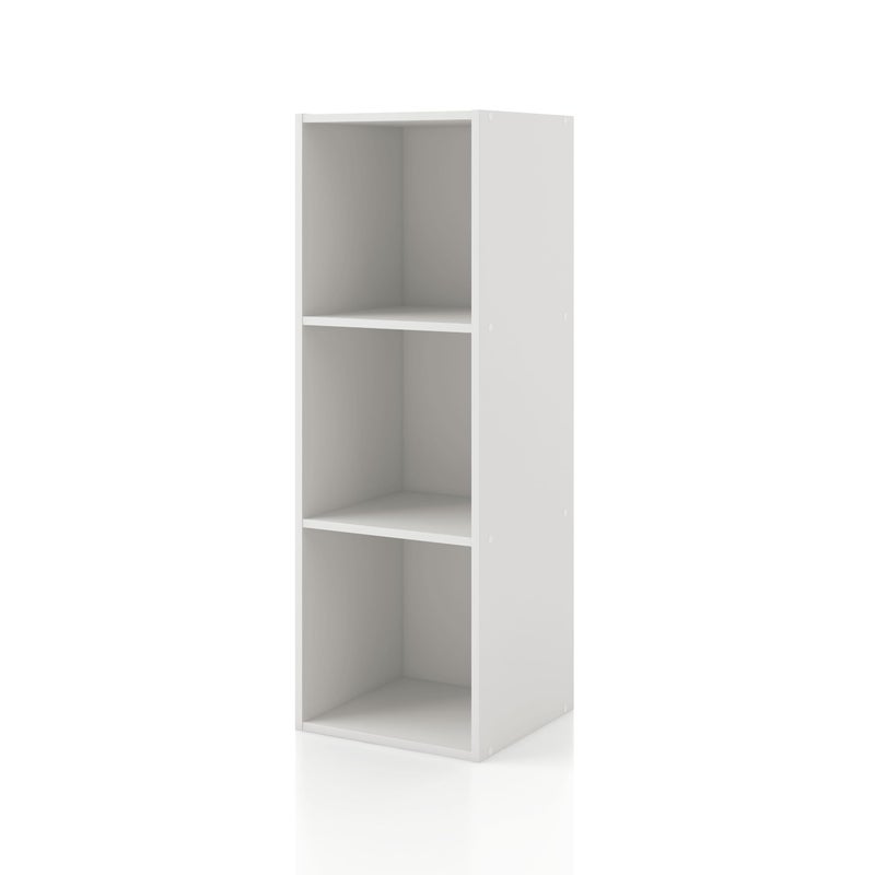 Homes: Inside + Out Apexa 3-Cube Storage Organizer Shelves, Stackable Wood Bookcase Fits Cubby Bins for Organization, Dorm Teen Room Decor & Home Office, White - Image 1