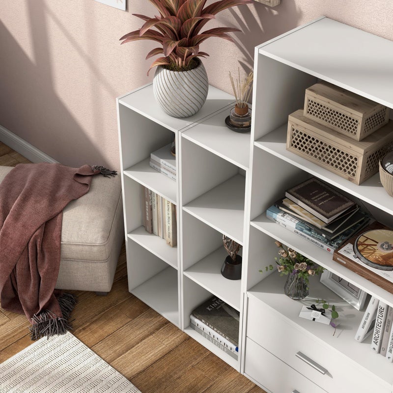 Homes: Inside + Out Apexa 3-Cube Storage Organizer Shelves, Stackable Wood Bookcase Fits Cubby Bins for Organization, Dorm Teen Room Decor & Home Office, White - Image 3