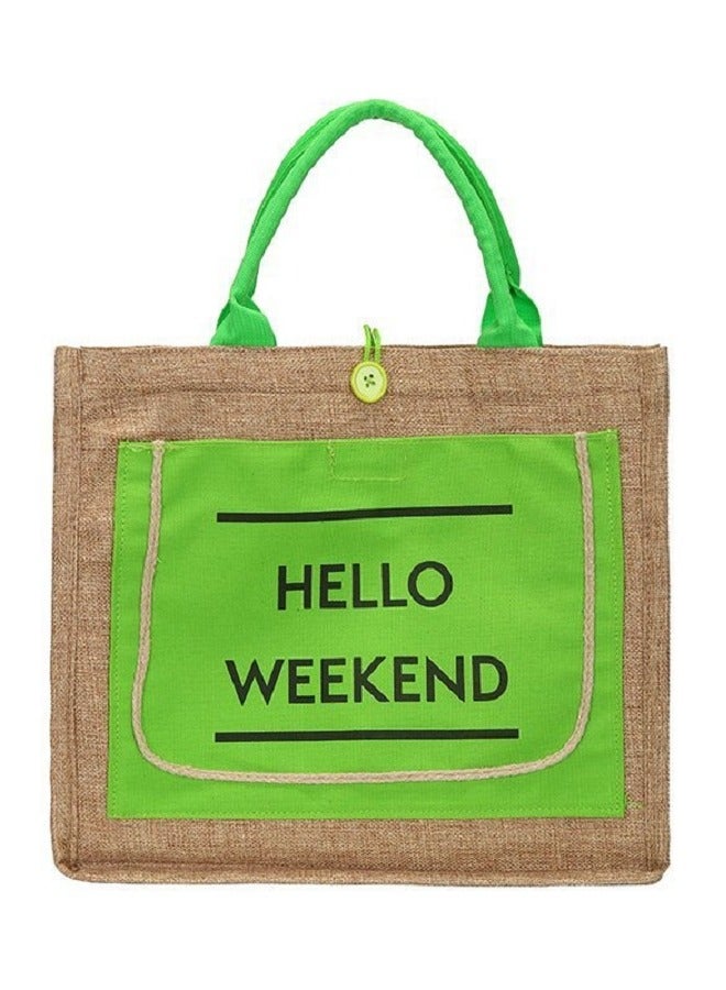 Letter Pattern Tote Bag Black/Green - Image 1