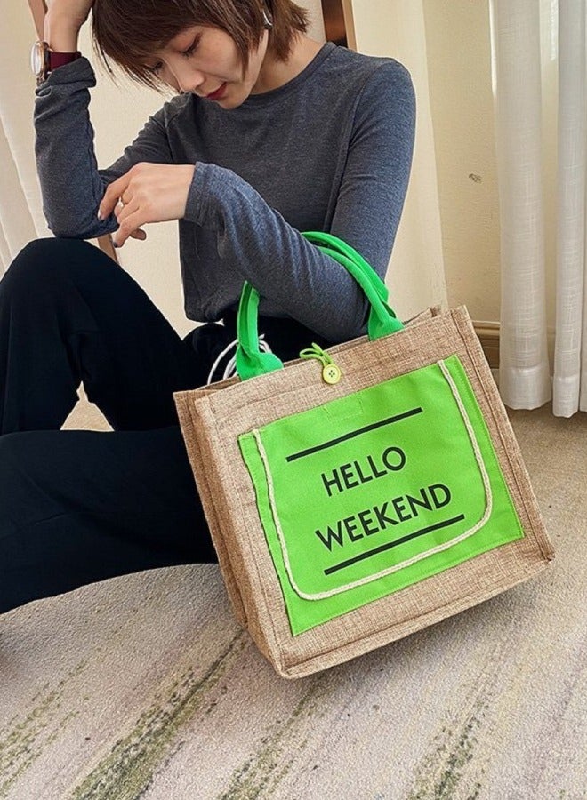 Letter Pattern Tote Bag Black/Green - Image 5