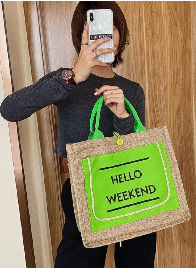 Letter Pattern Tote Bag Black/Green - Image 4