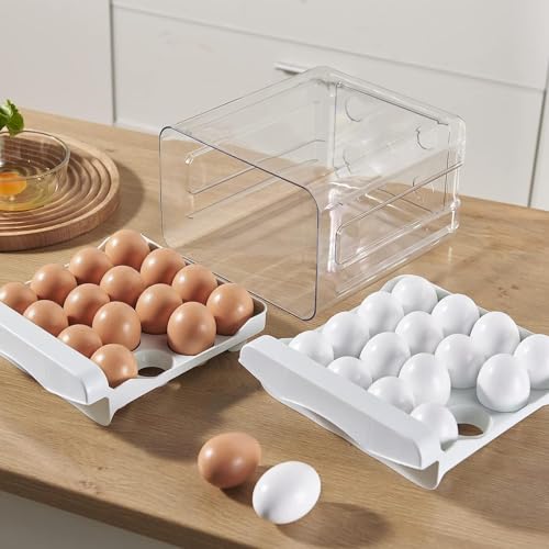 Home-Cloud HomeCloud Plastic 32 Grid Large Capacity Drawer Type Egg Holder/Egg Tray/Household Egg Fresh Storage Box/Multi-Layer Chicken Egg Storage Container (Orange_32 grid) - Image 3