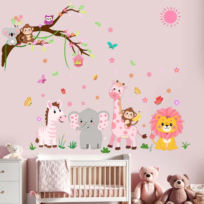 ARS Animals Wall Decals for Girls Kids: Peel and Stick Elephant Giraffe Lion Monkey Wall Stickers - Baby Nursery Boys Room Girls Bedroom - Children Supplies Ages 1-12 Years Wall Decor Art - Image 1