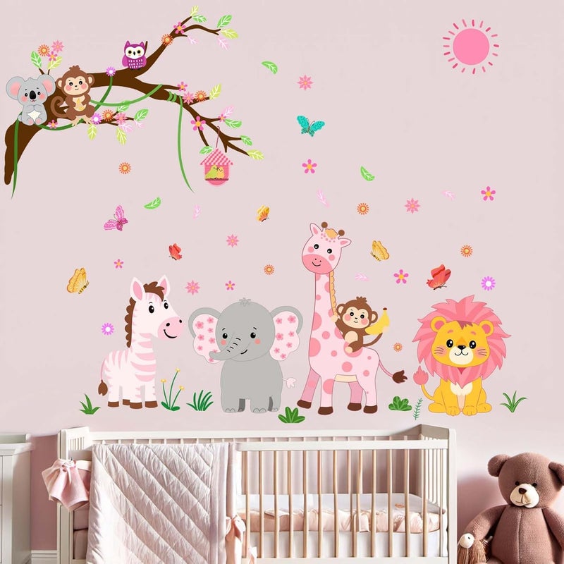 ARS Animals Wall Decals for Girls Kids: Peel and Stick Elephant Giraffe Lion Monkey Wall Stickers - Baby Nursery Boys Room Girls Bedroom - Children Supplies Ages 1-12 Years Wall Decor Art - Image 2