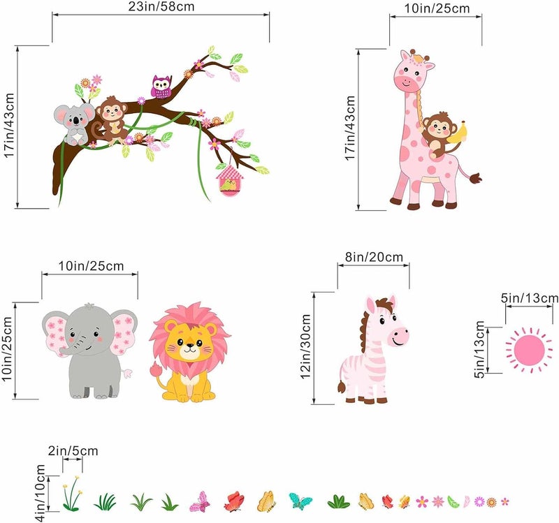 ARS Animals Wall Decals for Girls Kids: Peel and Stick Elephant Giraffe Lion Monkey Wall Stickers - Baby Nursery Boys Room Girls Bedroom - Children Supplies Ages 1-12 Years Wall Decor Art - Image 4