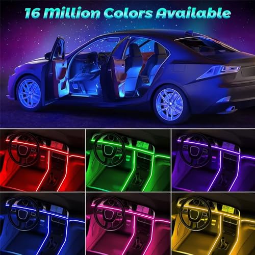 TEKSHINNY Car LED Interior Strip Lights, TEKSHINNY RGB Car Interior LED Light Wireless APP Button Remote Control, 5 in 1 Fiber Optic Ambient Lighting Kit with 236 Inches, EL Wire Lights for Car Inside - Image 2