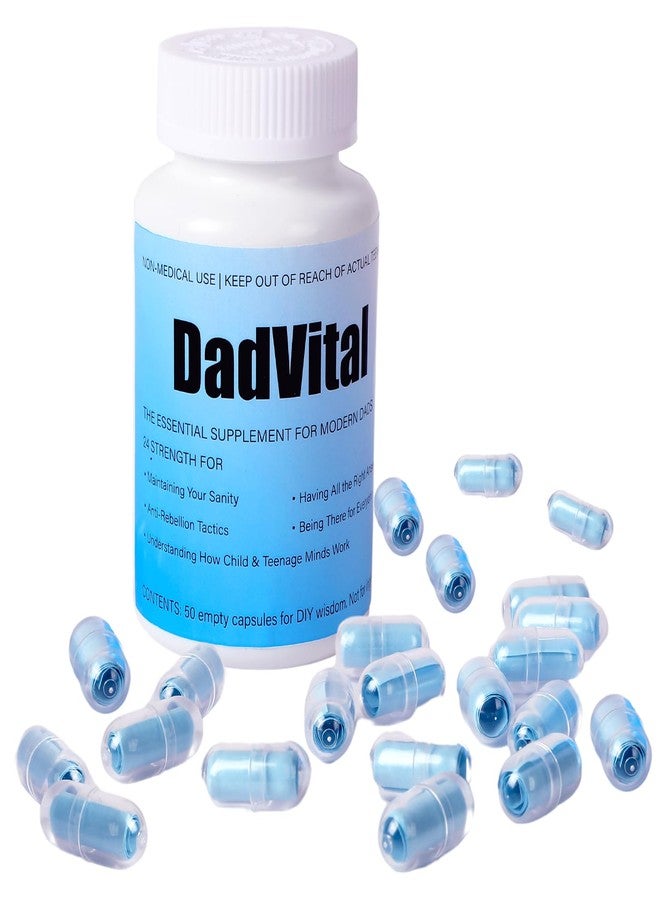 JULEASEL DadVital Funny Dad Gifts for Father’s Day DIY Capsule Bottle with 50 Empty Capsules and 60 Note Papers Unique Joke Gift for Dads, Husbands, First-Time Fathers, Gag Gift Idea for Him - Image 1