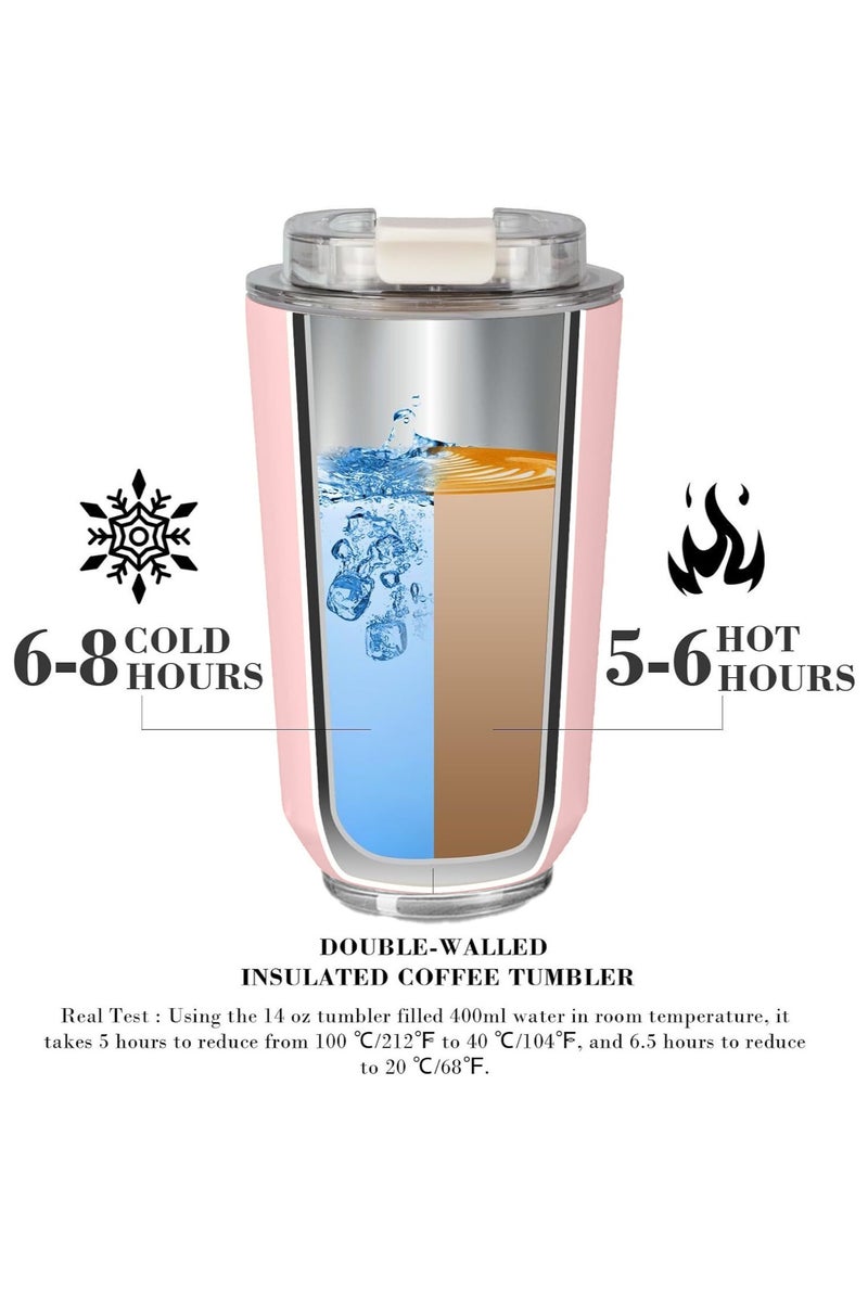 smeg Travel Coffee Mug, 240ml Insulated Beverage Cup With Leakproof Lid, Long Lasting Coffee Tumbler With Lid And Straw, Travel Coffee Thermos Pink - Image 3