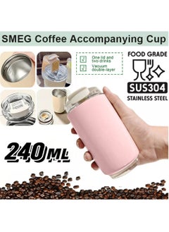 smeg Travel Coffee Mug, 240ml Insulated Beverage Cup With Leakproof Lid, Long Lasting Coffee Tumbler With Lid And Straw, Travel Coffee Thermos Pink  - Image 2