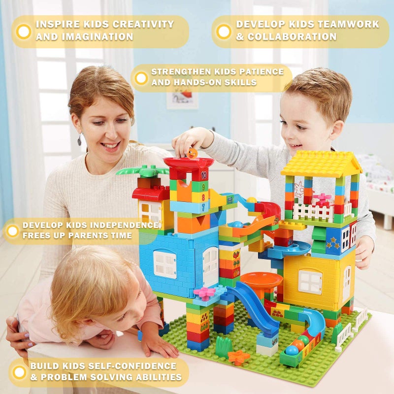 EP EXERCISE N PLAY Marble Run Building Blocks with 6 Balls, 179 Pcs Big Castle Building Toy Set Compatible Classic Blocks Maze Track, Marble Runs for Kids 4-8, Stem Learning Toddler Toys Gifts for Boys Girls Kids - Image 5