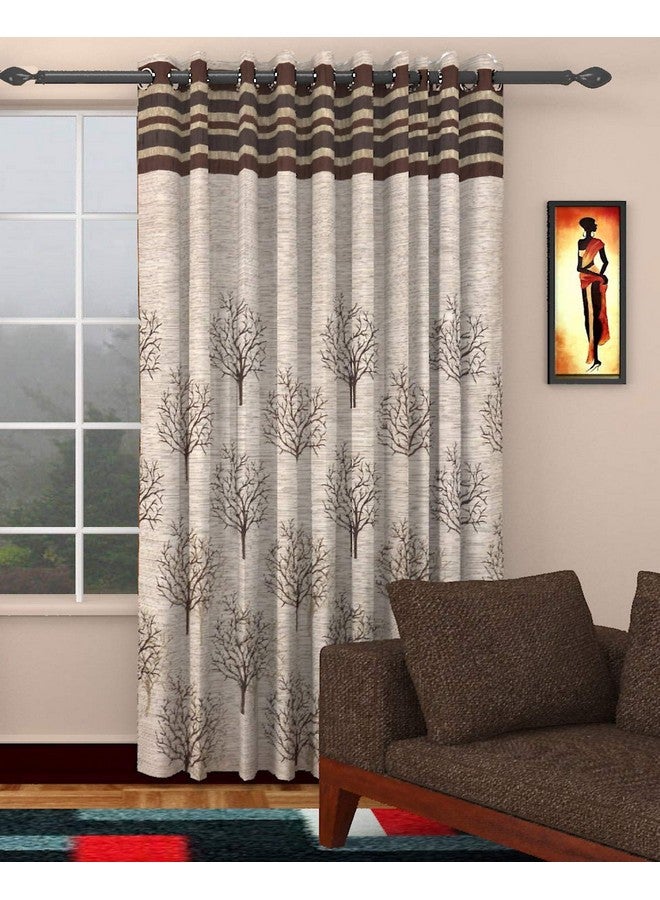 Homefab India Homefab India Jute Modern Eyelet Long Door Curtain - 9ft, Brown - Image 1