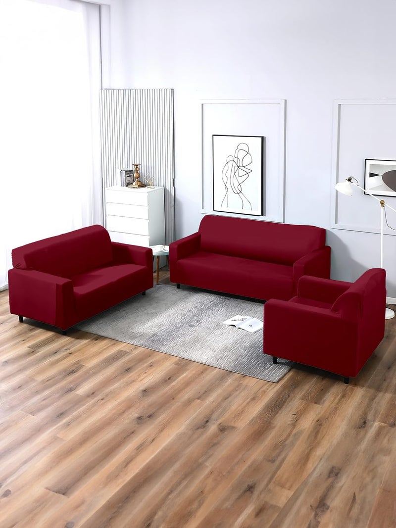 Brand - Solimo Solimo Polyester Spandex Stretchable Sofa Slipcover 1 Seater Maroon - Image 3
