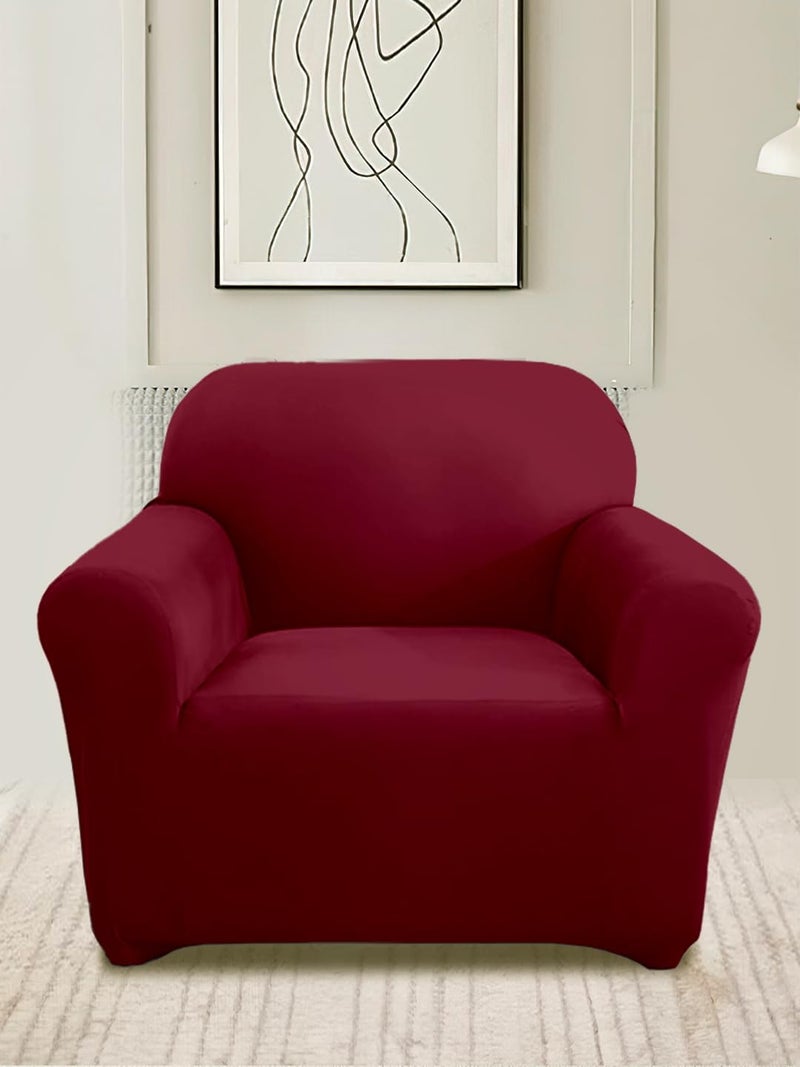 Brand - Solimo Solimo Polyester Spandex Stretchable Sofa Slipcover 1 Seater Maroon - Image 1